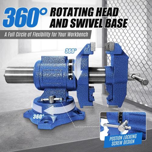 Heavy Duty Bench Vise, 4 Inch Jaw Width and Opening, 360° Swivel Base with Anvil, Multipurpose Clamp & Combination Pipe Vise for Woodworking, Metalworking, Conduit Work
