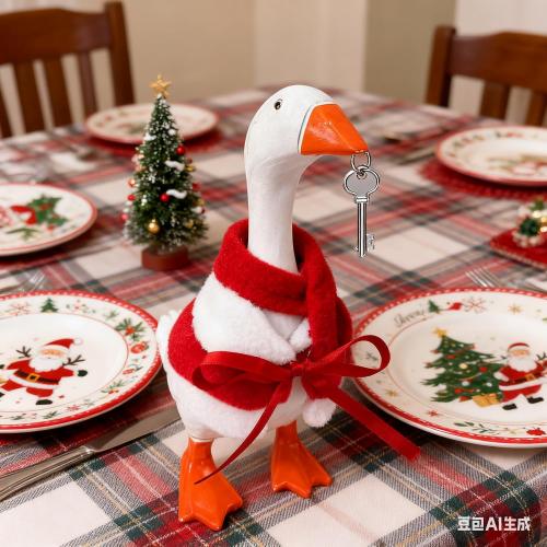 Christmas Mini Desk Goose Outfit 7inch Magnetic Silly Goose Statue Keychain Clothes Costume for Table Desk Key Holder Decoration