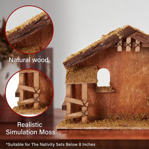 Christmas Decorations Manger for Nativity Scene 7 Inch Scale Creche Stable for Inside 7&8 inch Scale Holy Family Wooden Nativity Stable Home Desk Decor Collectable（14 x 4.1 x 12）