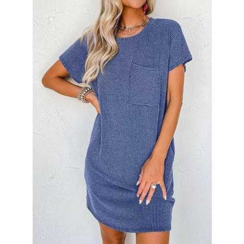 Size- M-Acelitt Womens Casual Summer Crewneck Short Sleeve Ribbed Mini Tshirt Dress, XS-3XL