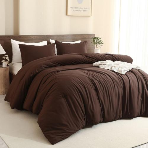 Paxrac Earthy Brown Comforter Full Size, Neutral 3 Pieces Comforter Set, Lightweight Solid Bedding Set, All Seasons Soft Fluffy Full Comforter Set (80x90In Comforter & 2 Pillowcases)
