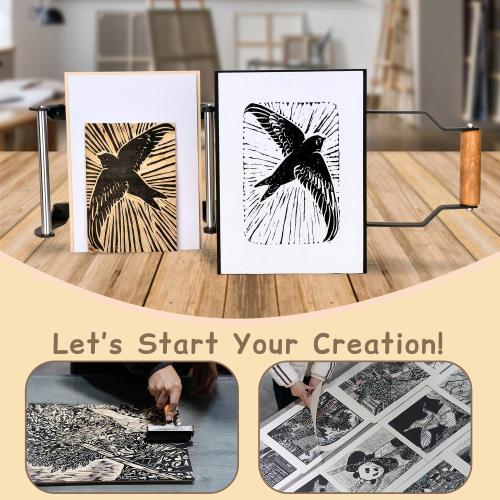 TOPOWN Linocut Press Machine, Printing Hand Lever Press Machine, Linocut Manual Printmaking Machine, A4 Size Lever Printmaking Press Machine with Felt Pad for Blocks up to About 25mm Thick