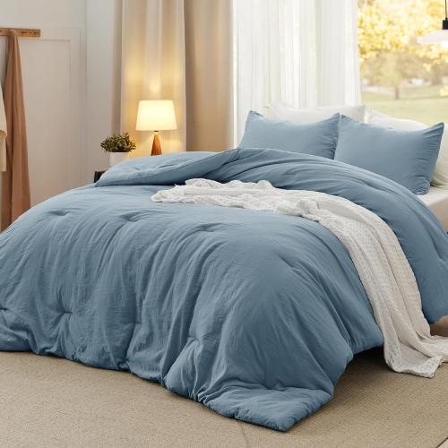 Bedsure King Comforter Set, Dusty Blue Soft Prewashed Bedding for All Seasons, 3 Pieces GentleSoft™ Bed Set, 1 Lightweight Comforter (104x90) and 2 Pillowcases (20x36)