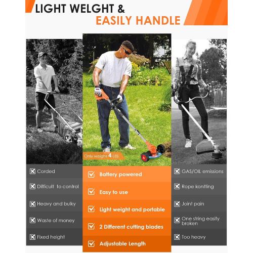 Cordless Weed Wacker, 21V 2-in-1 Lightweight Stringless Weed Wacker, Foldable 2.0Ah Battery Powered Weed Trimmer, Grass Trimmer/Brush Cutter/Edger Lawn Tool for Yard Lawns Garden‼️incomplete‼️