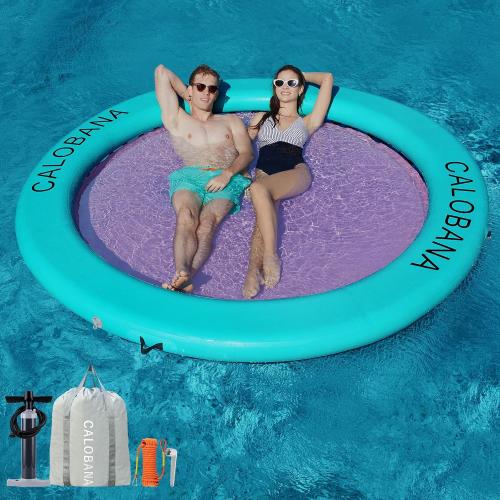 Color Blue Round Floating Ring Inflatable Water Hammock Heavy Duty River Floats Lake Raft for Adults Tanning Pool Lounger Float Island Platform Pad Mat for Party