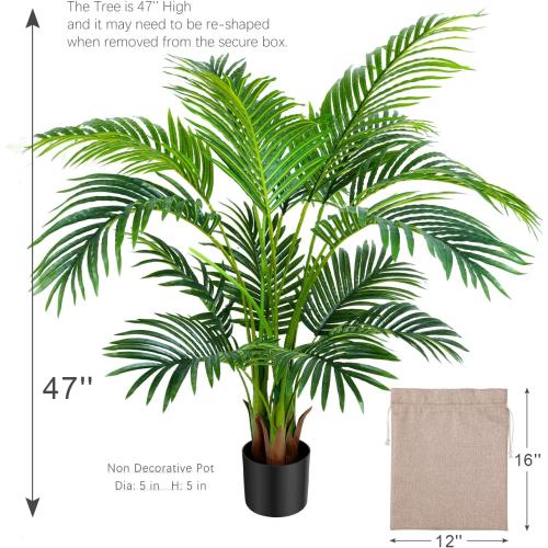 Worth Garden 4ft Artificial Areca Palm Plant 2 Packs in Pot, Fake Cane Palm Silk Tree Indoor Outdoor, Dypsis Lutescens, 47in Lifelike Faux Silk Plant Home Decor, Two Linen Bags Included