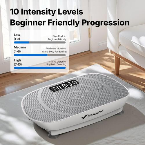MERACH Vibration Plate Exercise Machine, Curved Vibration Plate for Lymphatic Drainage Weight Loss, Vibrating Plate with Real-Time Calorie Tracking on LED Display, Workout Equipment for Home Women Men