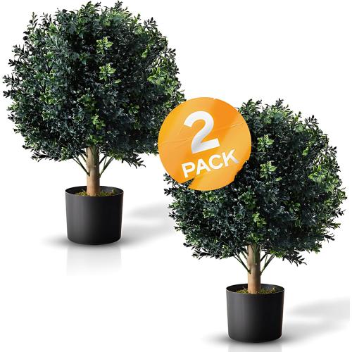 BOTARO TRESIL Set of 2 - Pre-Potted 24 High Ball Shaped Boxwood Topiary- 16 Diameter - Plastic Pot