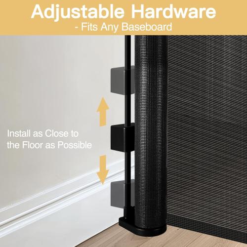 Reinforced 42 Extra Tall Pet Gate 55 Wide Retractable Baby Gate with Support Rods - Retractable Dog Gate Indoor/Outdoor Retractable Gate, Bottom Anti-Escape Tall Dog Gates for Doorways, Black