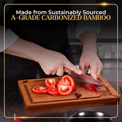 Pre-Oiled, Non Toxic 3-Piece Carbonized Bamboo Cutting Board Set, Eco-Friendly Wooden Chopping Boards for Kitchen with Hanging Hole, 500°F Carbonized Technology Charcuterie Serving Boards Deer & Oak