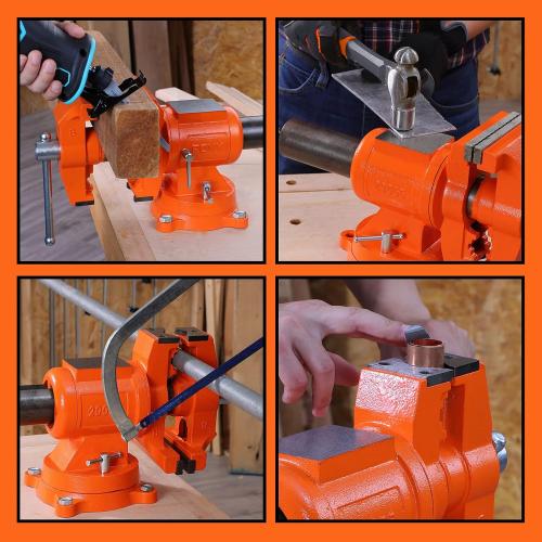 PONY Heavy Duty Bench Vise, 5-inch Jaw Width and Opening, 360-Degree Swivel Base With Anvil, Utility Combination Pipe Home Vise for Woodworking, One-Pair Vise Jaw Pad Included