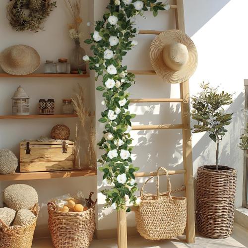 ZIFTY 5Pcs 34FT Flower Garland White Artificial Rose Vine Wedding Decor | White Fake Silk Floral Garland for Wedding Arch, Garden Tea Party Backdrop Home Room Decor Outdoor Bridal Shower Decoration