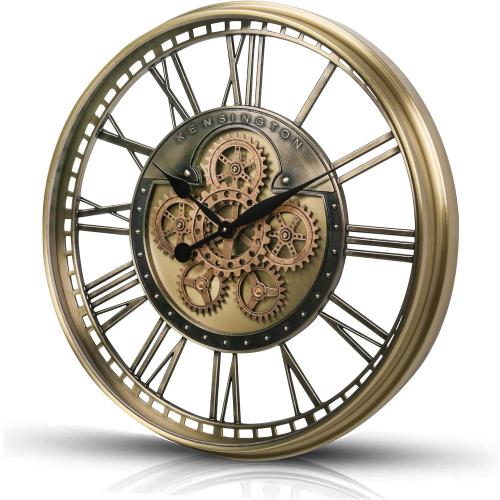 CLXEAST Gold Moving Gear Wall Clock for Modern Living Room Decor,Oversized Large Metal Roman Numeral Wall Clocks for Farmhouse Home Decor,28 Inch