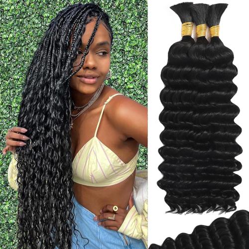 MOTFIN Human Braiding Hair for Boho Braids 20 Inch Curly Wave Bulk Bundles
