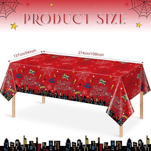 3Pcs Spider Birthday Party Tablecloth Decorations, Disposable Plastic Cartoon Spider Tablecloths Red Table Cover for Rectangle Table Boy’s Birthday Party Supplies, 54x108 inches