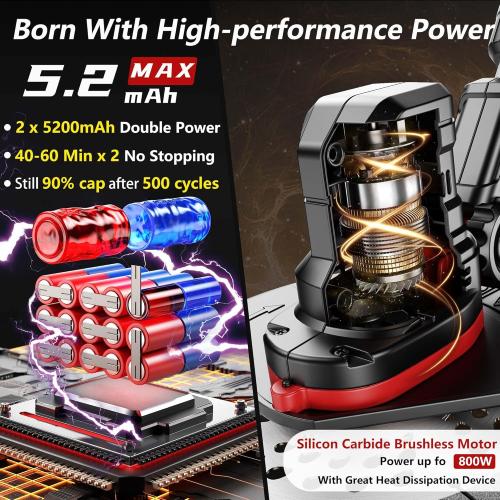10400mAh Electric Weed Wacker with Wheel, Weed Eater Cordless, Battery Power Display, 4-in-1 Brush Cutter, String Trimmer, Lawn Edger & Mower, Lightweight Weed Wacker with 6 Blade 2 Battery
