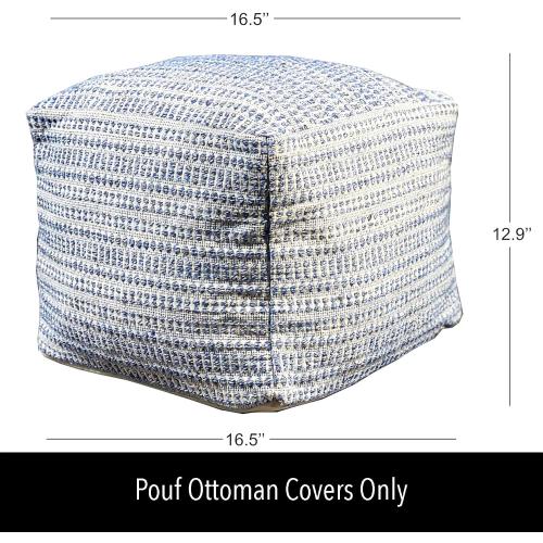 Chardin home UNSTUFFED Ottoman, Cozy & Bohemian Pouf Covers, Hand Crafted Casual Seating, Footrest, Square Floor Pillow for Home, Office, Bedroom, Living Room, 16.5 x 16.5x 12.9, Blue-Off White