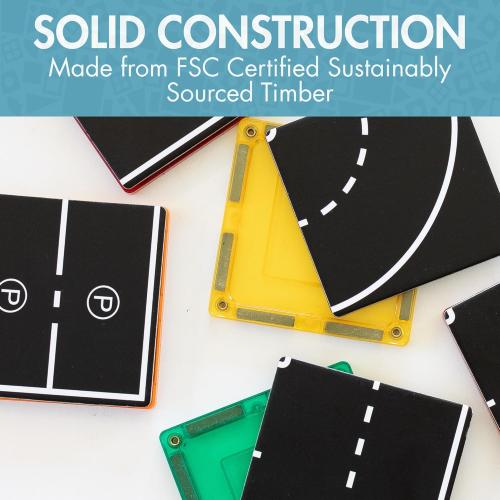 Learn & Grow Magnetic Tiles Road Expansion Pack - 40PCs Road Toppers Set for Cars, STEM Learning & Building Toy - Magnetic Tile Accessories for Kids 3 , Toddler - Add Car Roads to Any Magnet Tiles Set