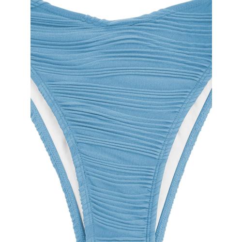 ZAFUL Women Strapless Textured Bandeau Bikini 2 Piece Swimwear Cheeky Solid Lace up Bathing Suits