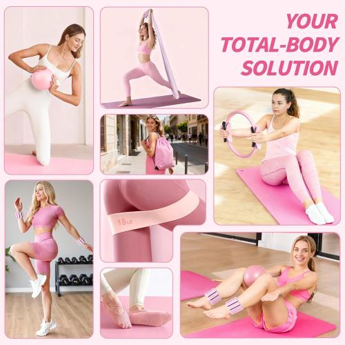 Pilates Kit, Home Pilates Workout Kit for Women, Pilates Equipment with 14.5 Pilates Ring and Ball, Resistance Bands, Ankle Weights, Sliders & Grip Socks Accessories for Starter Home Workouts