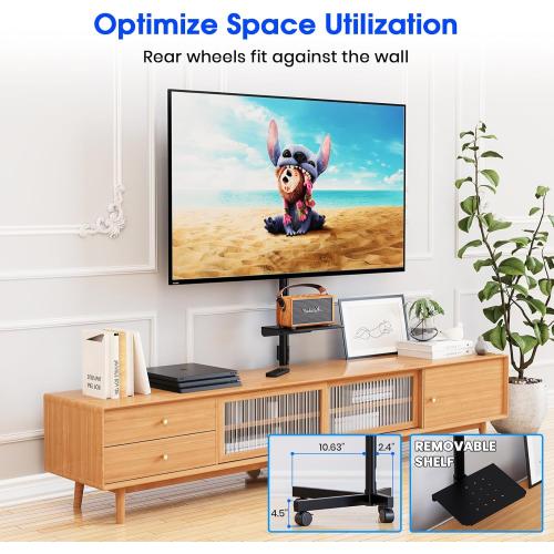 Mobile TV Stand for 23-60 Inch LCD LED OLED Flat Panel Curved Screen TVs up to 88 lbs, Tilt and Height Adjustable, Locking Rolling Wheels TV Cart with Shelf, Max VESA 400x400mm, Black