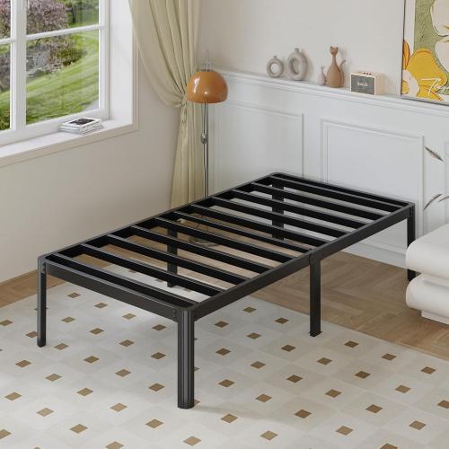 14 Inch Twin Bed Frames Rounded Corner Legs Heavy Duty Platform Twin Metal Bed Frame for Kids, Easy Assembly, Noise Free, No Box Spring Needed, Black.