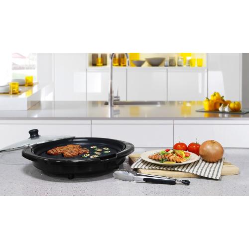 Elite Gourmet EMG-980B Smokeless Electric Tabletop Grill Nonstick, 6-Serving, Dishwasher Safe Removable Grilling Plate, Grill Indoor, Tempered Glass Lid, Adjustable Temperature, 14 Black