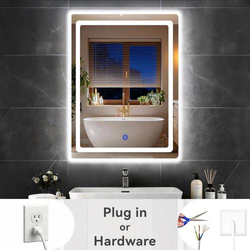 18“ x 24” LED Bathroom Smart Mirror, Rectangle Mirror with Three Color Light Temperature Brightness Settings,Backlit   Front Lit,Wall-Mounted Vanity Mirror with Memory Function