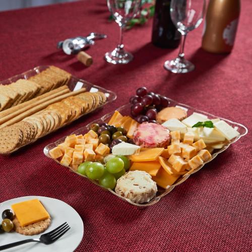 Plasticpro Plastic Serving Trays - Serving Platters Rectangle 9X13 Disposable Gold Glitter Party Dish Includes 4 Trays