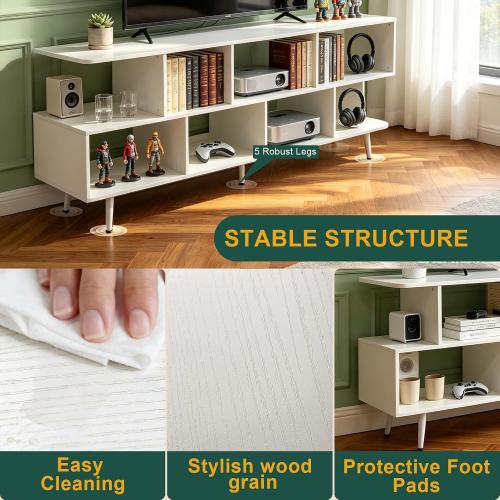 65 White TV Stand with Power Outlet for TVs up to 75, Large Entertainment Center with 8 Open Shelves,Media Console Table for Living Room/Entrance/Kitchen/Sofa Cabinet, Easy Assembly