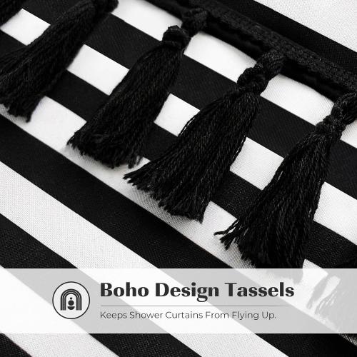 Seasonwood Extra Long Shower Curtains 96 inches Modern Farmhouse Boho Shower Curtains for The Bathroom Waterproof Cloth Black and White Striped Shower Curtain Set