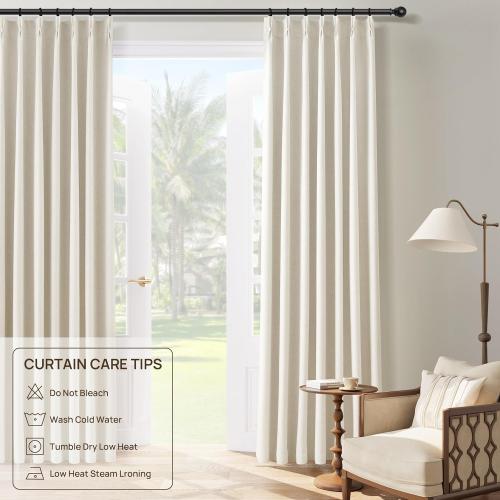 Joywell Extra Long 100% Blackout Linen Pinch Pleated Curtains 108 in Cream