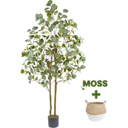 Warmplants Artificial Eucalyptus Tree, 5ft Tall Fake Eucalyptus Plant with Woven Basket, 60'' Silk Leaves Faux Tree for Indoor Home Office Livingroom Garden Floor Décor