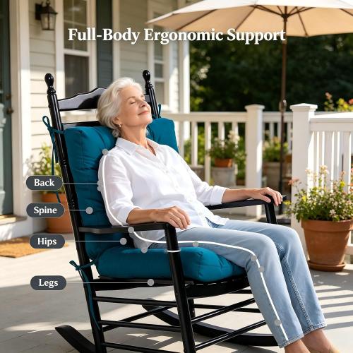 QILLOWAY Outdoor Chair Cushion for Patio Furniture, Waterproof Patio Cushions Set of 2 with Ties, Fade Resistant Replacement Pads for Outdoor Rocking Chairs,Peacock Blue