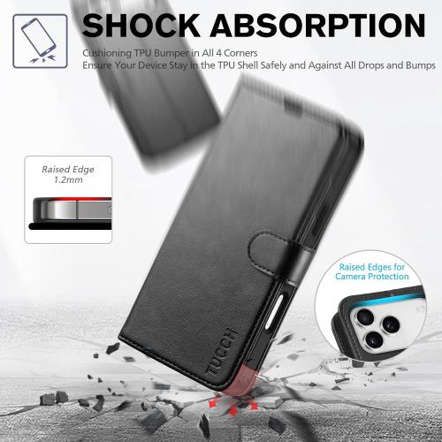TUCCH Wallet Case for iPhone 17 Pro Max (6.9) 2025, RFID Blocking 4 Card Holders | Kickstand | Shockproof TPU Shell | PU Leather | Magnetic Closure | Protective Flip Folio Cover | Black