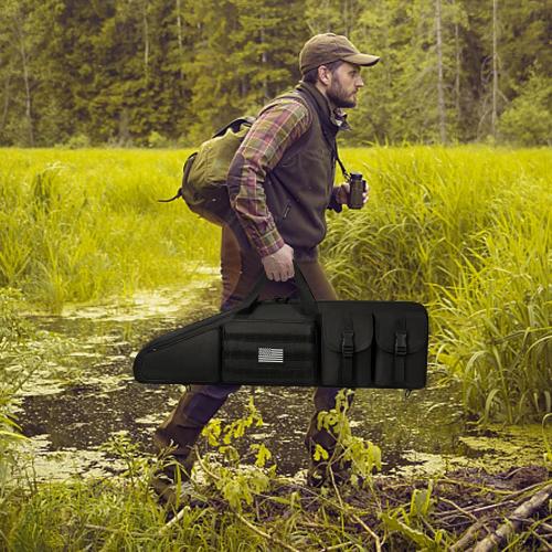 Color green Soft Double Shotgun Rifle Case 32/38/42/46/52/55 Long Rifle Bag for Hunting Shooting Range, Firearm Transportation, With Multiple Magazine Holder Pouches
