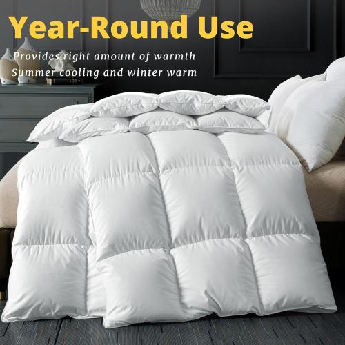ELNIDO QUEEN® Feather Down Fiber Comforter King Size - All Season White Fluffy Duvet Insert - Luxurious Hotel Bedding Comforter with Corner Tabs - Ultra Soft 100% Cotton Cover, 106x90 Inch