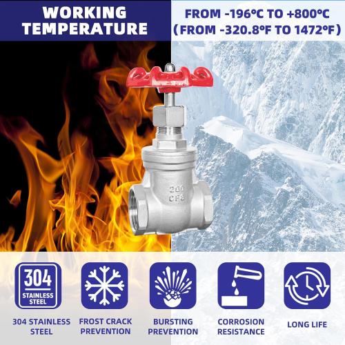 2 NPT Stainless Steel Gate Valve, Heavy Duty Female x Female Thread Manual Rotary Sluice Valve with Wheel Handle for Water, Oil, Gas, Industrial Plumbing, and HVAC Systems (2, DN50)