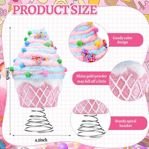 Retisee 7.9 Inch Pastel Dessert Christmas Tree Topper Pink Cupcake Tree Topper Candy Donut Christmas Tree Decoration Pastel Christmas Ornaments for Christmas New Year Birthday Party Decor
