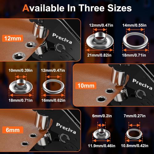 Preciva 3-Size Grommet Tool Kit - 1/2 1/4 3/8 Hole Punch & Eyelet Setting Tool with 300Pcs Grommets | Handheld Eyelet Plier for Tarps, Tents, Canvas, Vinyl & Leather Crafting