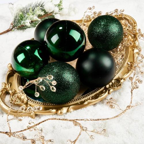 Emopeak 24Pcs Christmas Balls Ornaments for Xmas Christmas Tree - 4 Style Shatterproof Christmas Tree Decorations Hanging Ball for Holiday Wedding Party Decoration (Dark Green, 1.6/4.2CM)