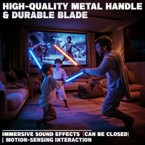 SANCO Metal Hilt Dueling Light Up Sabers - 2 Packs RGB 15 Colors Type-C Rechargeable Power Swords with 31 Light Effects & Motion-Sensing FX, Glowing Toys for Halloween Cosplay, Gifts for Kids & Adults