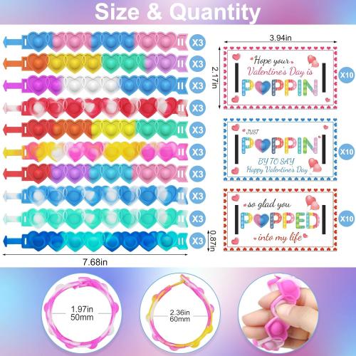 AYGXU 30pcs Valentines Day Gifts. Valentines Day Cards for Classroom & School. Heart POP Bracelets. Valentine's Classroom Exchange Cards & Kids Party Favors. Valentines Goody Bag Filler