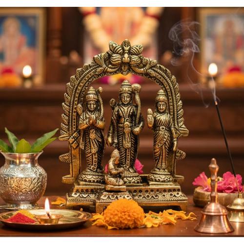 Size  5.5 Brass Ram Darbar (Rama, Sita, Laxman, Hanuman) Murti Idol Statue Sculpture