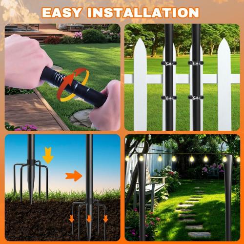 4 Pack 10Ft String Light Poles, Metal Poles with Fork for Outside Lights,Outdoor Metal Light Stand with Fence Brackets Hanging Lights for Garden Patio Wedding Backyard (4 PACK-Upgraded Version)