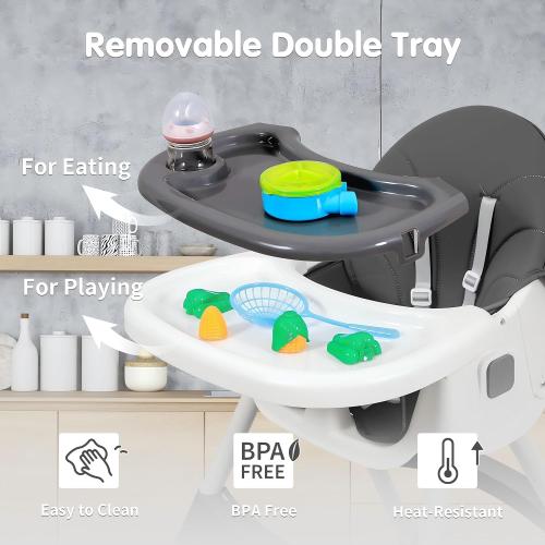 Baby High Chair, 6 in 1 Convertible High Chairs for Babies and Toddlers with 5-Point Safety Harness,Foldable High Chair for Space-Saving, Adjustable Dining Tray,Backrest & Height,Easy to Clean Surface