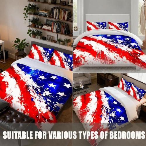 American Flag Bedding Set 3 Pieces Soft Comforter Cover Twin Size with 2 Pillowcases 1 Duvet Cover for Men Women Bedroom
