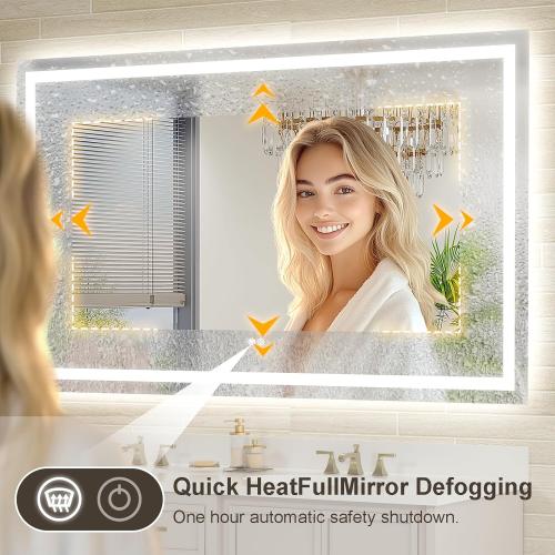 48x30 LED Bathroom Mirror with Lights, Brighter Backlit   Front Lit, Tempered Glass, Dimmable, Multiple Light Modes, Anti-Fog Lighted Bathroom Vanity Mirror for Wall, Memory Function