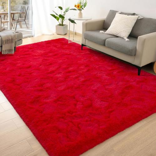 Size 3x5 Color Red Fluffy Rugs for Bedroom Living Room, Shag Area Rugs for Nursery Kids Girls Room, Plush Fur Rug for Playroom Dorm 3x5 Feet, Red