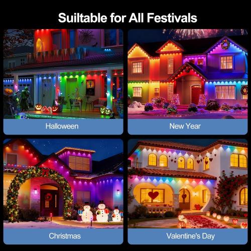 200FT Permanent Outdoor Lights for House, RGB LED Eave Lights with APP/Remote Control, Music Sync & DIY Scenes, IP67 Waterproof Outdoor House Light for Christmas, Halloween, Party, Holiday, Daily